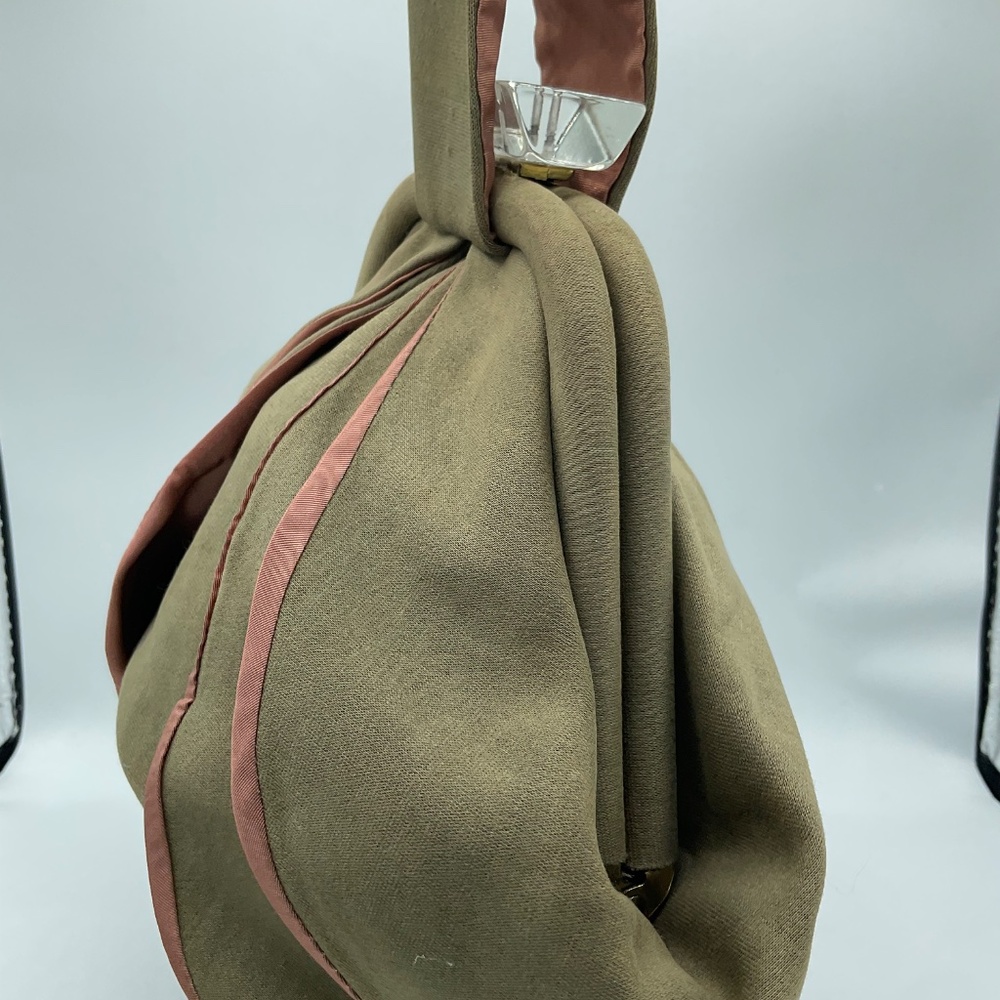 Vintage Muted - Khaki Green And Salmon - Peach Wristlet Purse 1930’s-1940’s - Picture 7 of 11